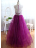Ivory Lace Plum Tulle Elegant Maxi Prom Dress